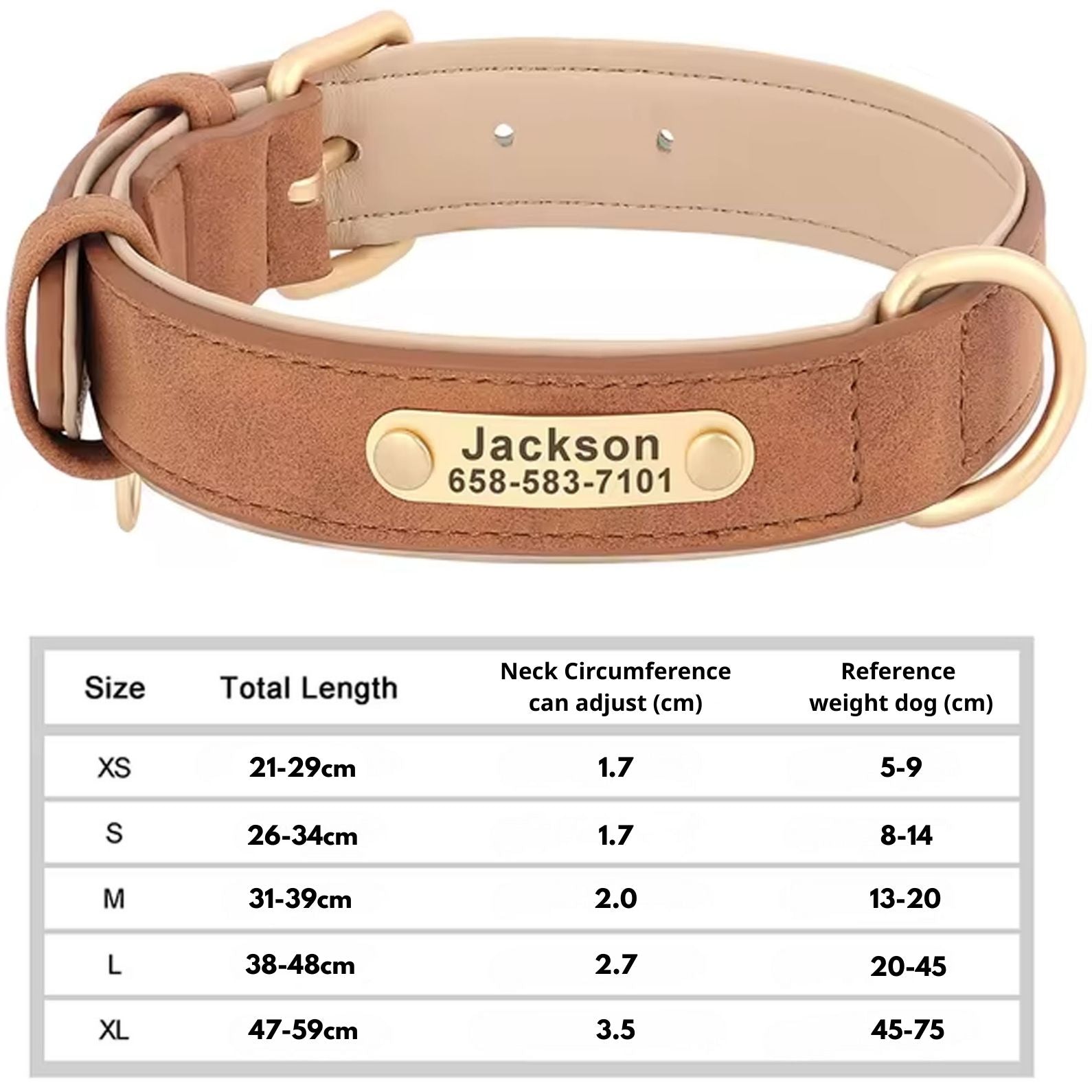 Personalized Dog Collar, Custom Engraved PU Leather Dog Collars, Free Engraving ID Tag Nameplate For Small Medium Large Dogs - C1502