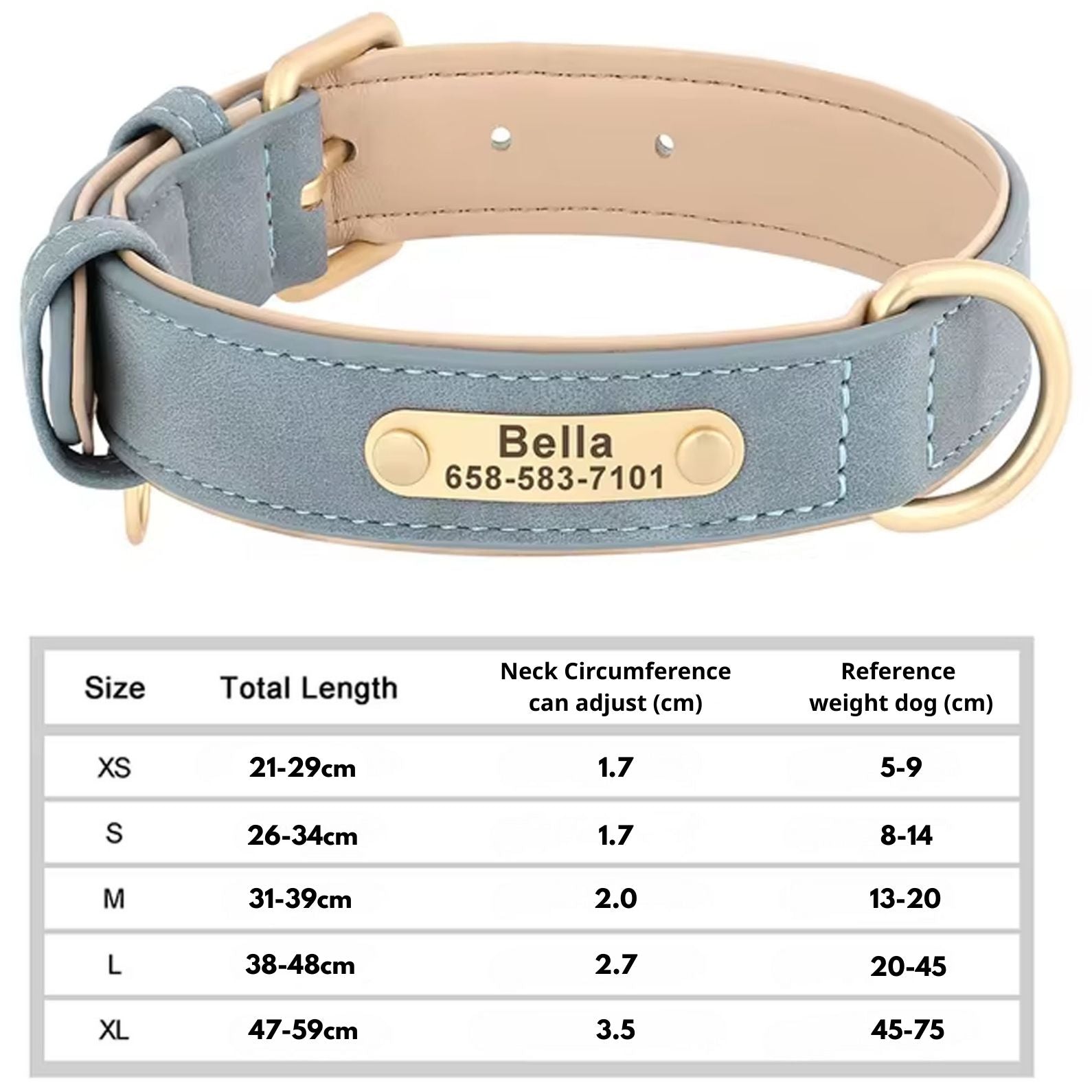 Personalized Dog Collar, Custom Engraved PU Leather Dog Collars, Free Engraving ID Tag Nameplate For Small Medium Large Dogs - C1502