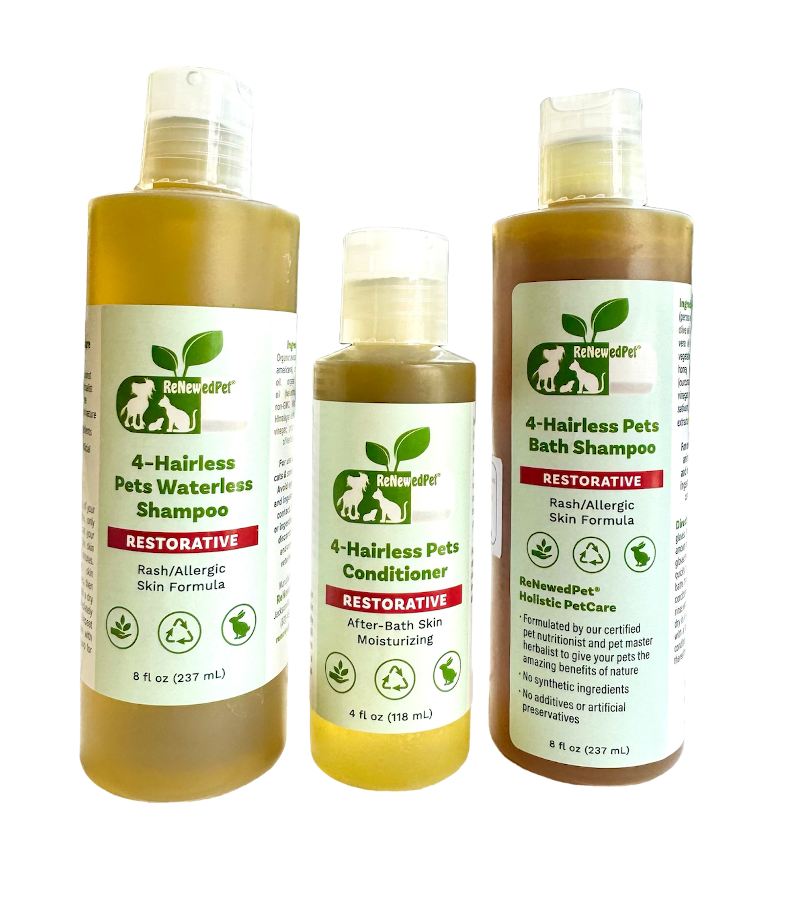4-HAIRLESS PETS RESTORATIVE SHAMPOO, WATERLESS & CONDITIONER