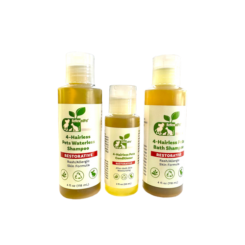 4-HAIRLESS PETS RESTORATIVE SHAMPOO, WATERLESS & CONDITIONER