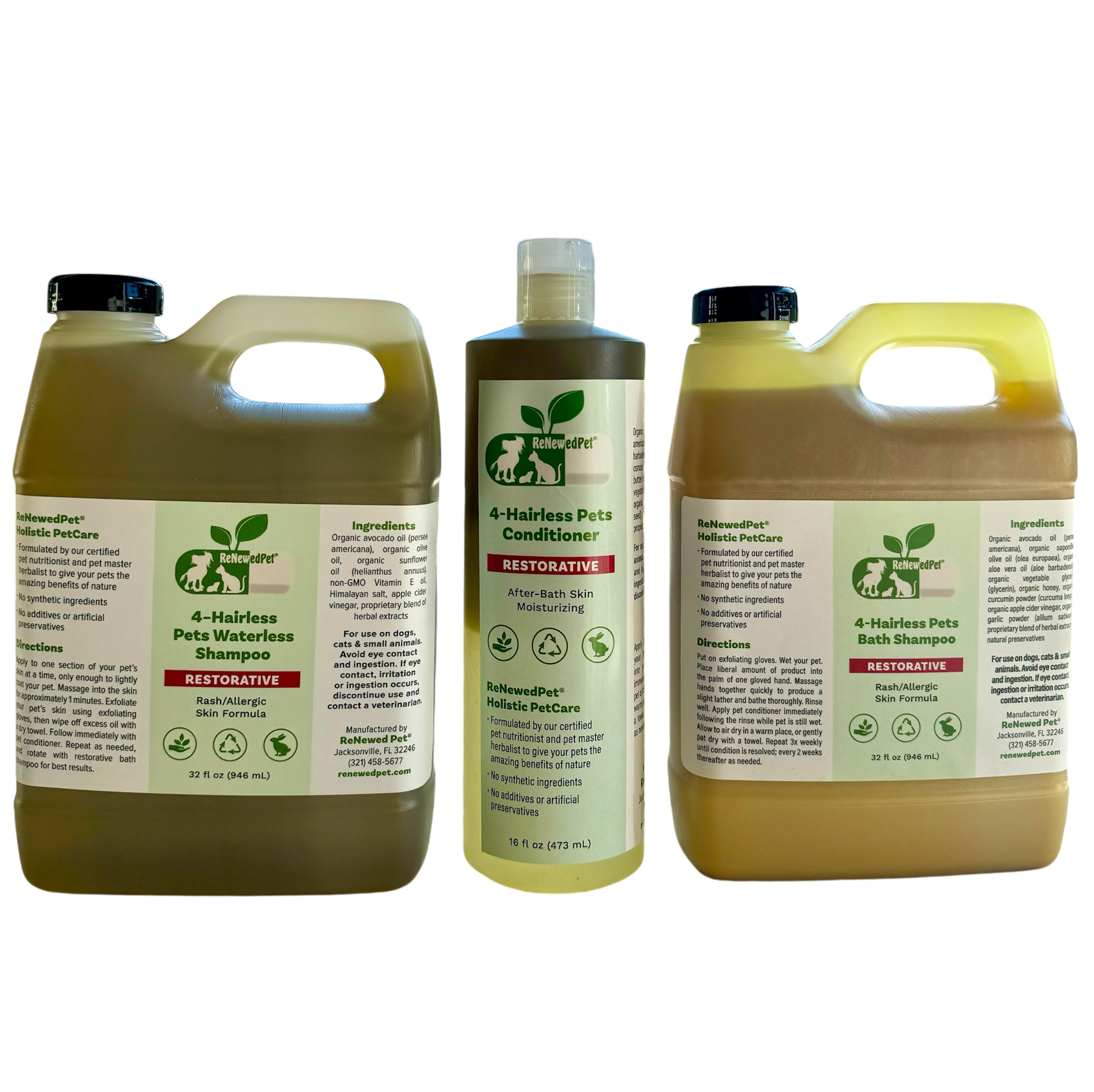 4-HAIRLESS PETS RESTORATIVE SHAMPOO, WATERLESS & CONDITIONER