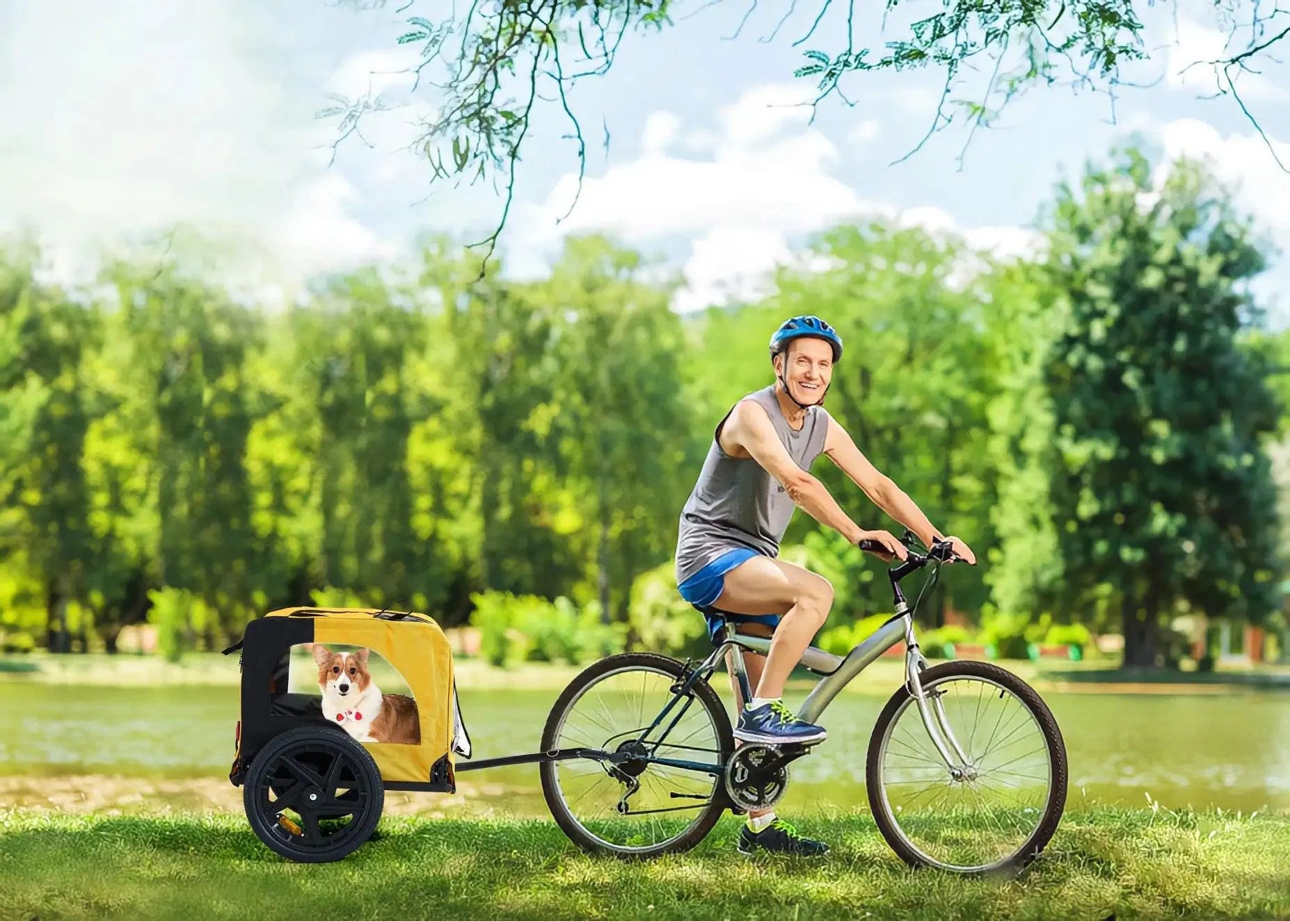 Heavy-Duty Yellow Pet Stroller with Bike Hitch